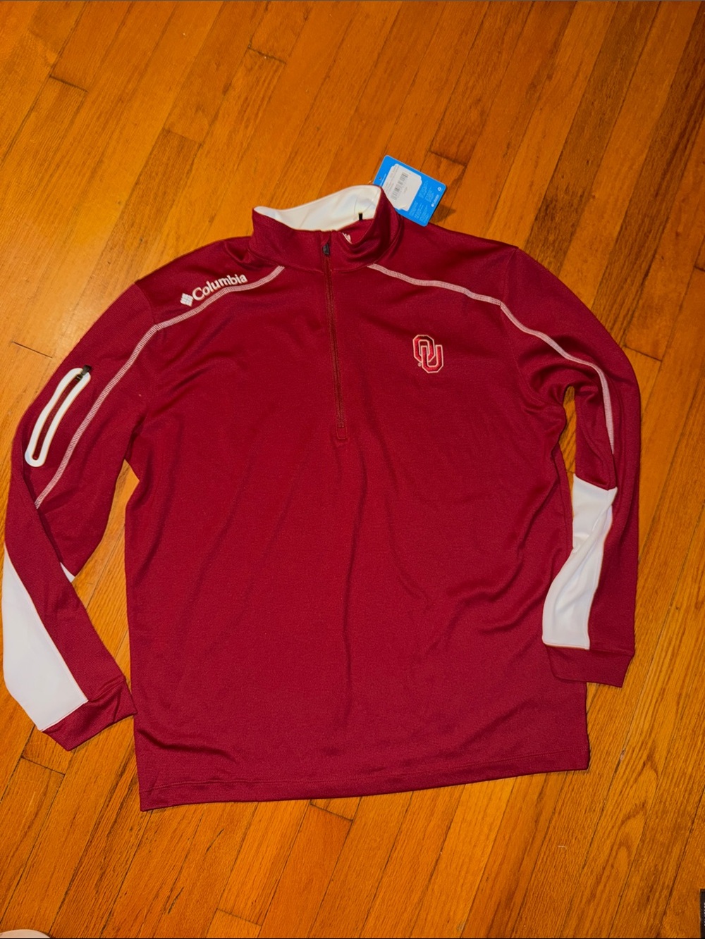 BNWT Men’s Columbia Oklahoma Sooners Maroon Half-Zip Pullover with White size L